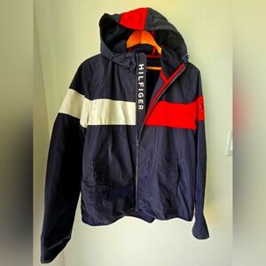 Tommy Hilfiger Colorblock Hooded Windbreak Jacket Blue White Red Size L